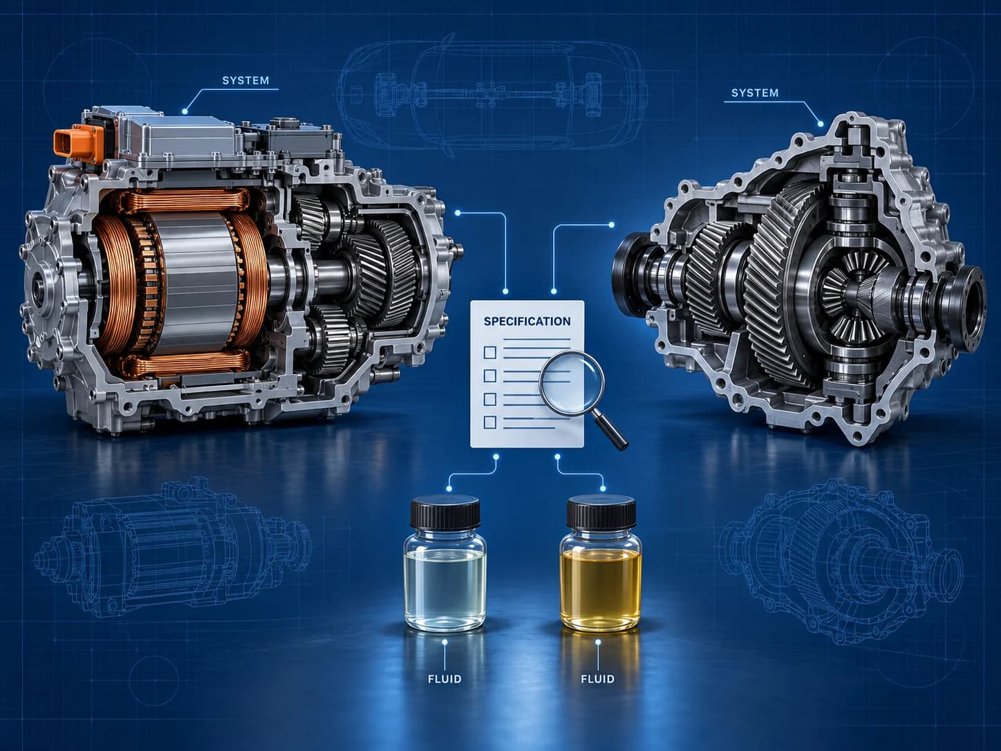 E-drive fluid and EV gear oil comparison for electric drive units, e-axles and reduction gear systems
