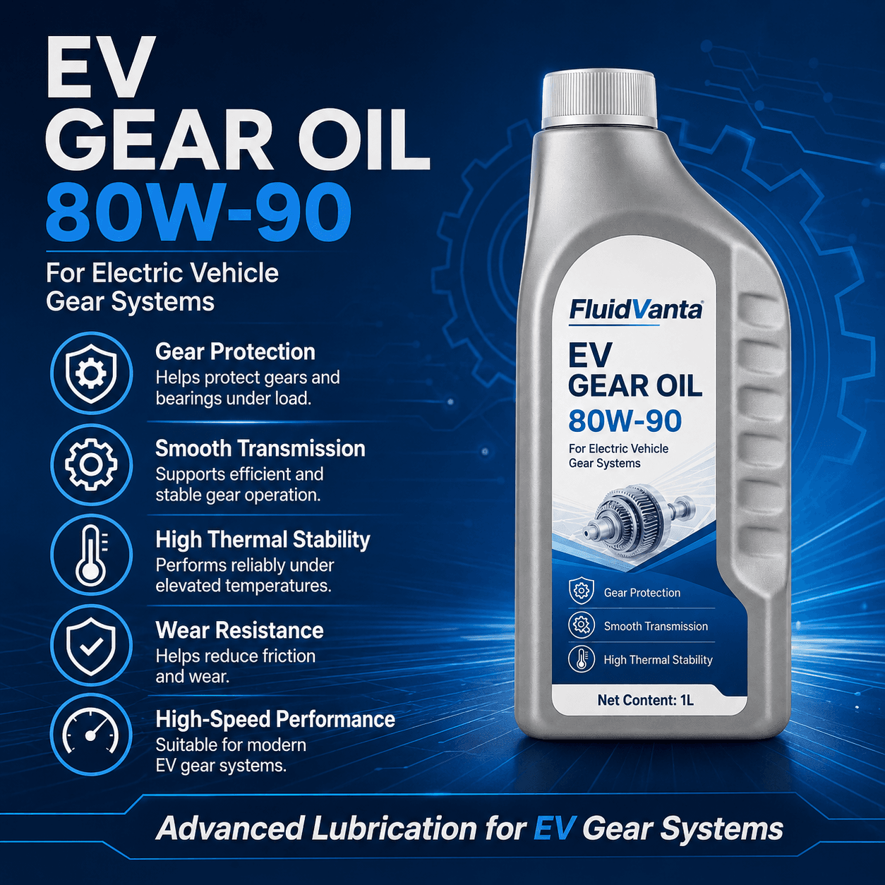 EV gear oil 80W-90 product packaging view 4
