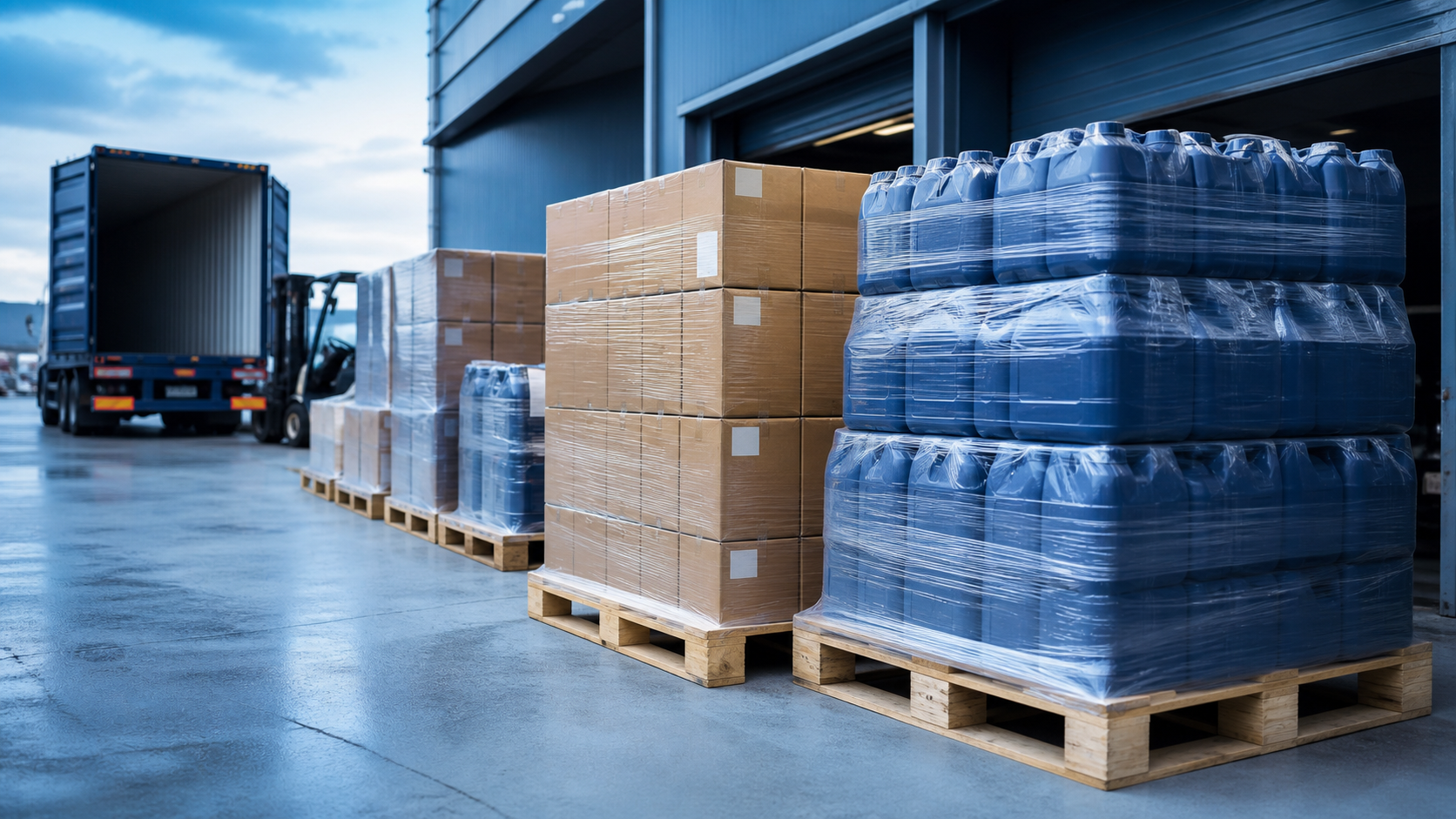 Export-ready palletized automotive fluids