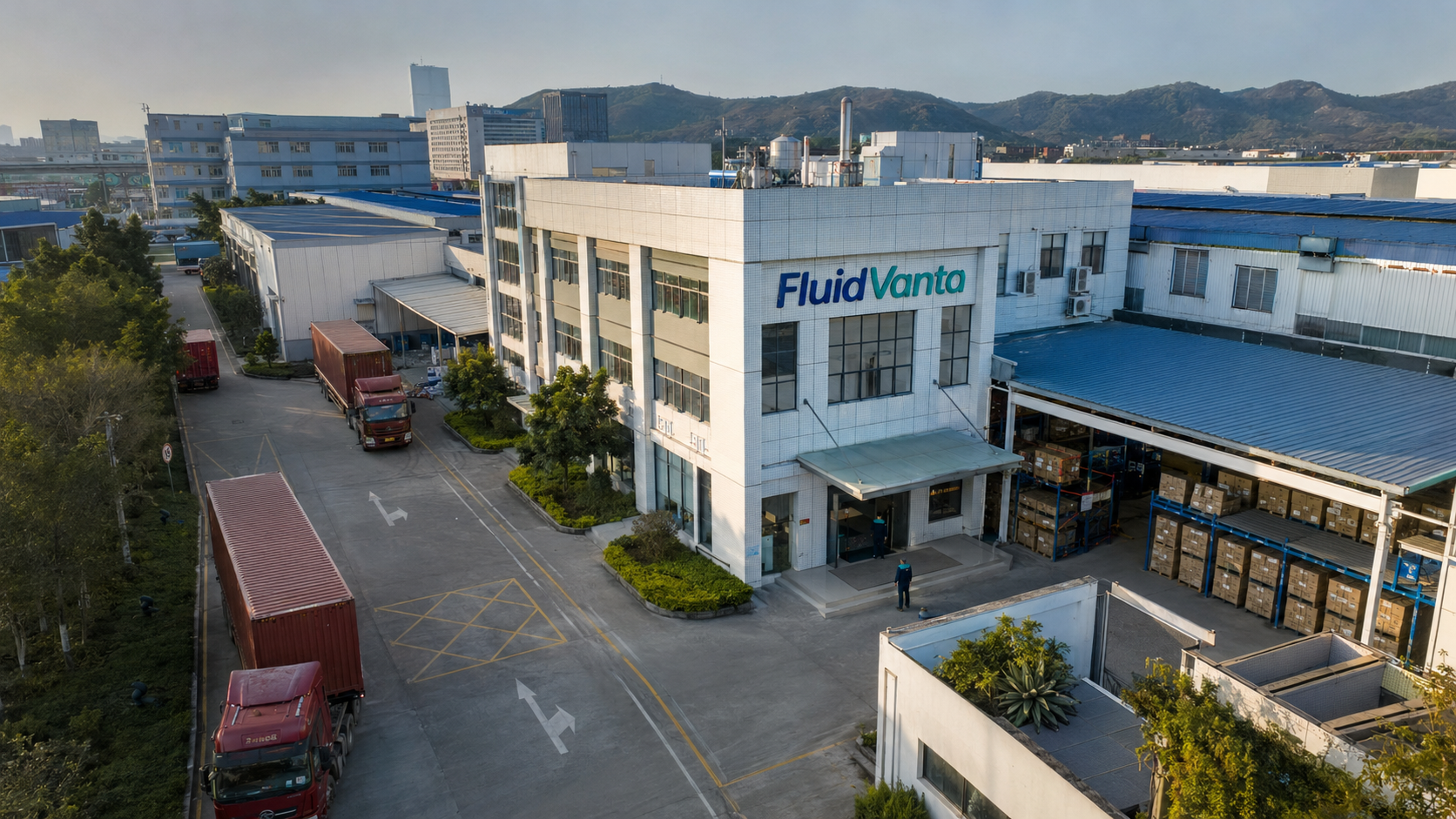 Aerial view of FluidVanta's manufacturing facility and logistics yard