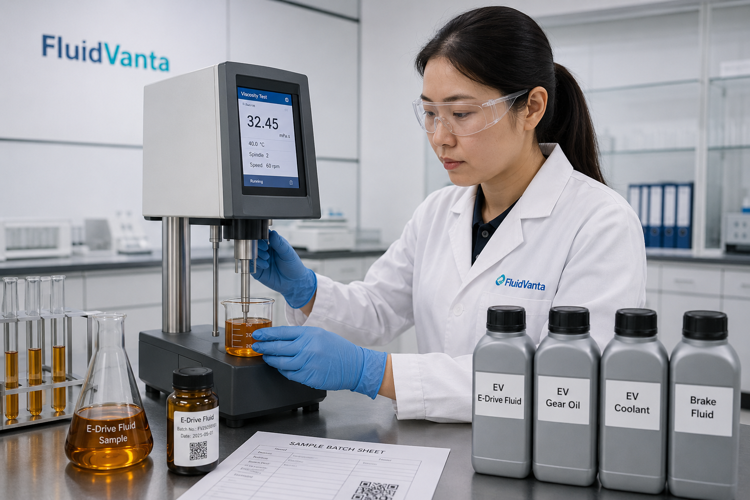 FluidVanta laboratory viscosity testing for EV fluid formulation